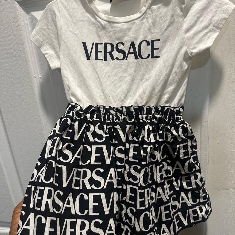 Versace Black and White Logo Patterned Fabric